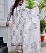 floral printed mandarin collar straight kurta with trousers & dupatta