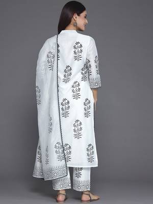 floral printed mandarin collar straight kurta with trousers & dupatta 6