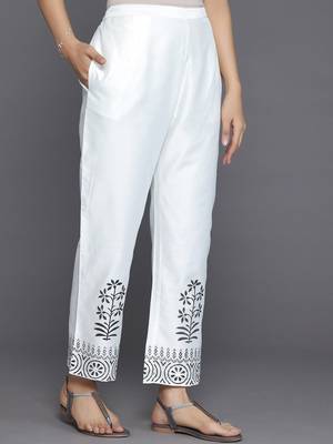 floral printed mandarin collar straight kurta with trousers & dupatta 8