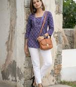 Purple  pure cotton printed tunic for women
