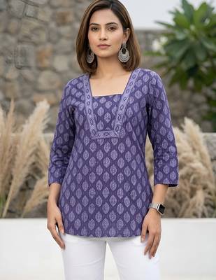 Purple  pure cotton printed tunic for women 2