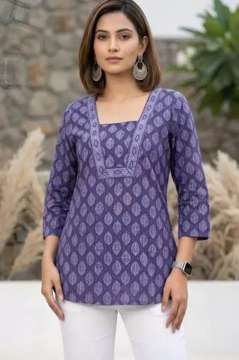 Purple  pure cotton printed tunic for women