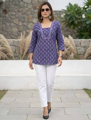 Purple  pure cotton printed tunic for women 4
