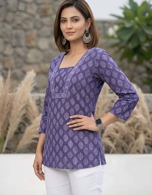 Purple  pure cotton printed tunic for women 5