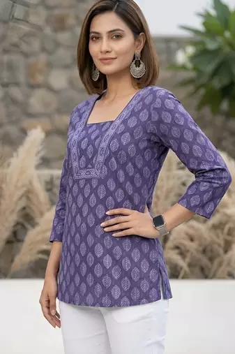 Purple  pure cotton printed tunic for women