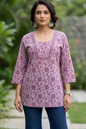 Lavender  pure cotton printed tunic for women