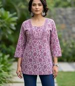Lavender  pure cotton printed tunic for women