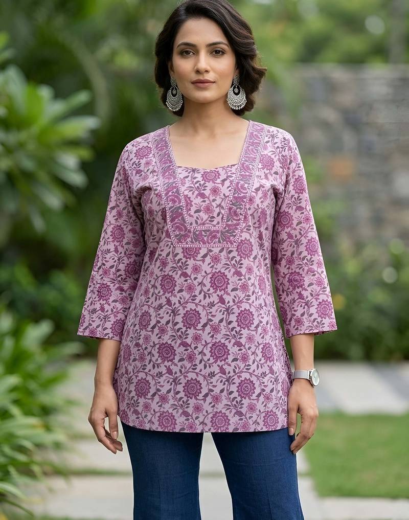 Lavender  pure cotton printed tunic for women