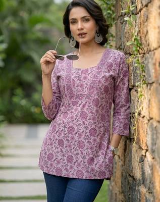 Lavender  pure cotton printed tunic for women 2