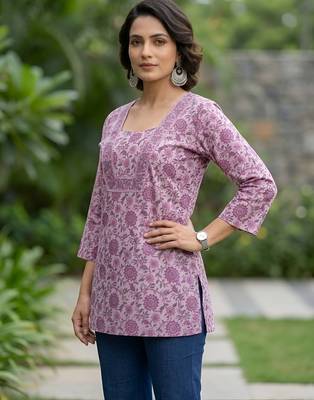 Lavender  pure cotton printed tunic for women 4
