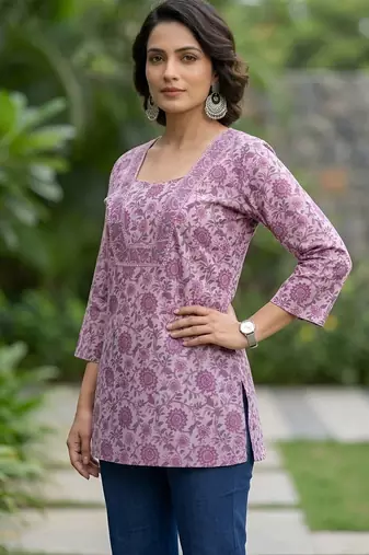 Lavender  pure cotton printed tunic for women