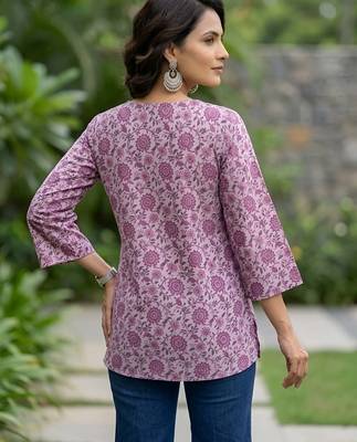 Lavender  pure cotton printed tunic for women 5