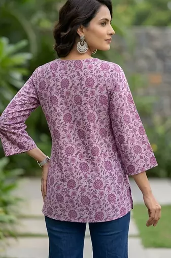 Lavender  pure cotton printed tunic for women