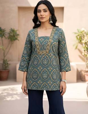 Green  pure cotton printed tunic for women 3