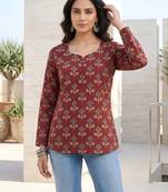 Maroon  pure cotton printed tunic for women