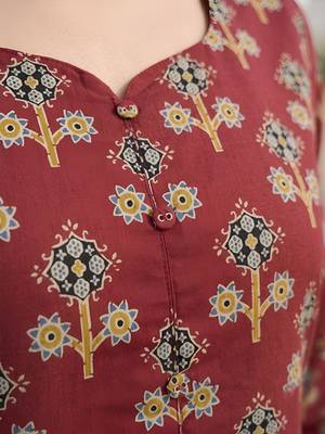 Maroon  pure cotton printed tunic for women 3