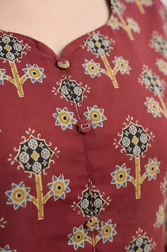 Maroon  pure cotton printed tunic for women