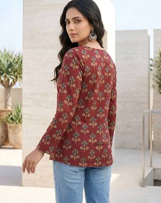 Maroon  pure cotton printed tunic for women 5