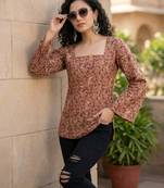 Brown  pure cotton printed tunic for women