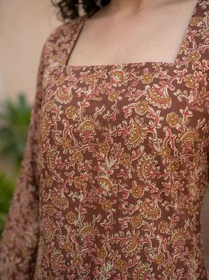Brown  pure cotton printed tunic for women 4