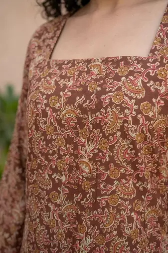 Brown  pure cotton printed tunic for women