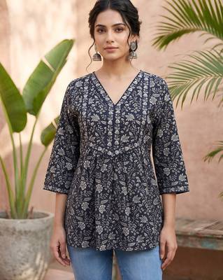Black  pure cotton printed tunic for women 1