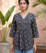 Black  pure cotton printed tunic for women