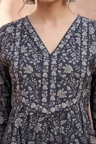 Black  pure cotton printed tunic for women