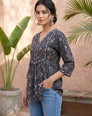 Black  pure cotton printed tunic for women 3