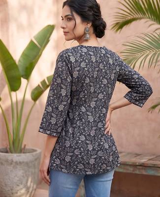 Black  pure cotton printed tunic for women 4
