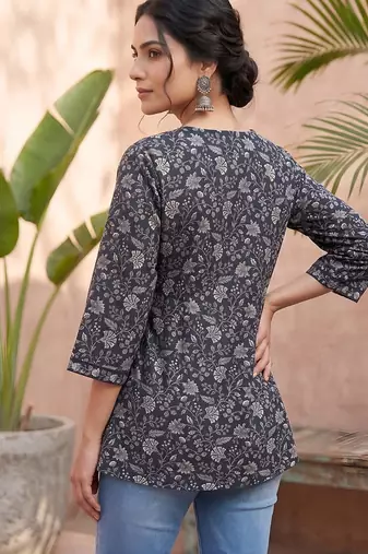 Black  pure cotton printed tunic for women