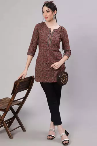 Multi  pure cotton printed tunic for women