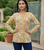 Yellow  pure cotton printed tunic for women