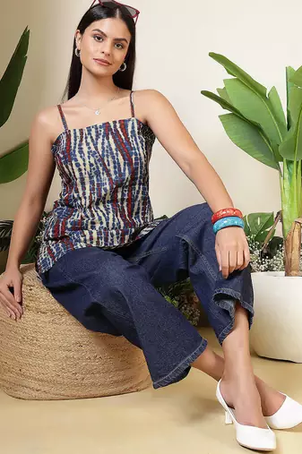 Multi  pure cotton printed tunic for women