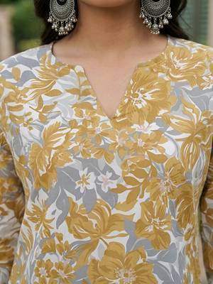 Yellow  pure cotton printed tunic for women 2