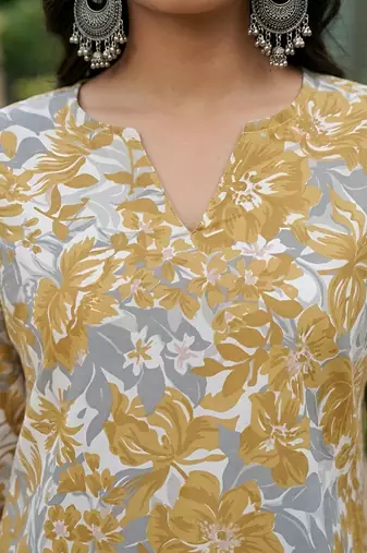 Yellow  pure cotton printed tunic for women