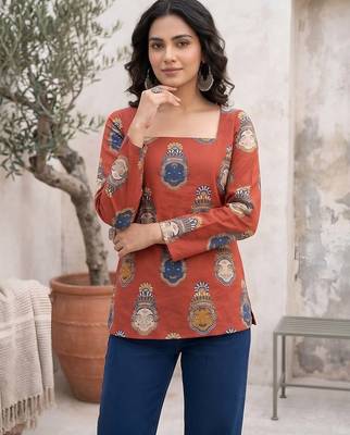 Maroon  pure cotton printed tunic for women 1
