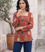 Maroon  pure cotton printed tunic for women