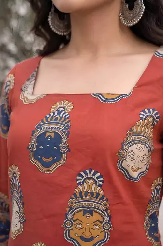 Maroon  pure cotton printed tunic for women