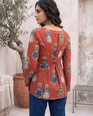 Maroon  pure cotton printed tunic for women 4