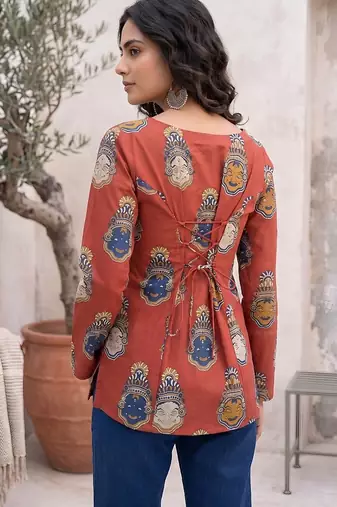 Maroon  pure cotton printed tunic for women