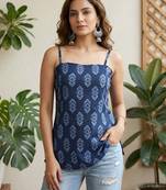 Blue  pure cotton printed tunic for women