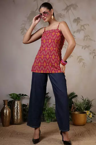 Multi  pure cotton printed tunic for women