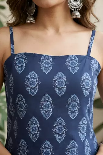Blue  pure cotton printed tunic for women