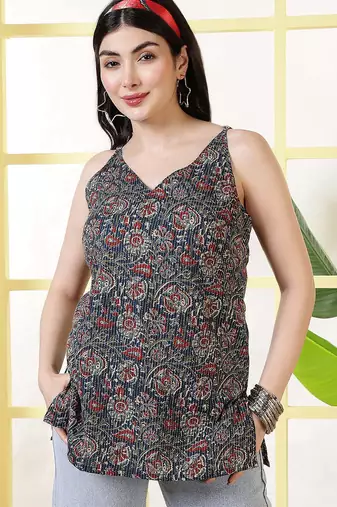 Multi  pure cotton printed tunic for women