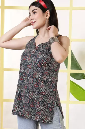 Multi  pure cotton printed tunic for women