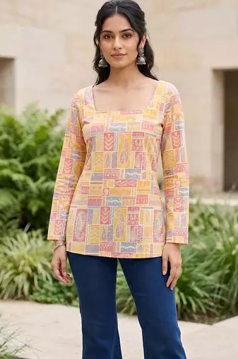 Multi  pure cotton printed tunic for women