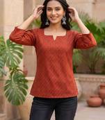 Red  pure cotton printed tunic for women