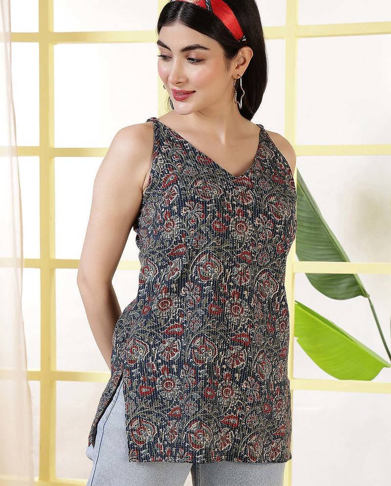 Multi  pure cotton printed tunic for women