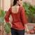 Red  pure cotton printed tunic for women